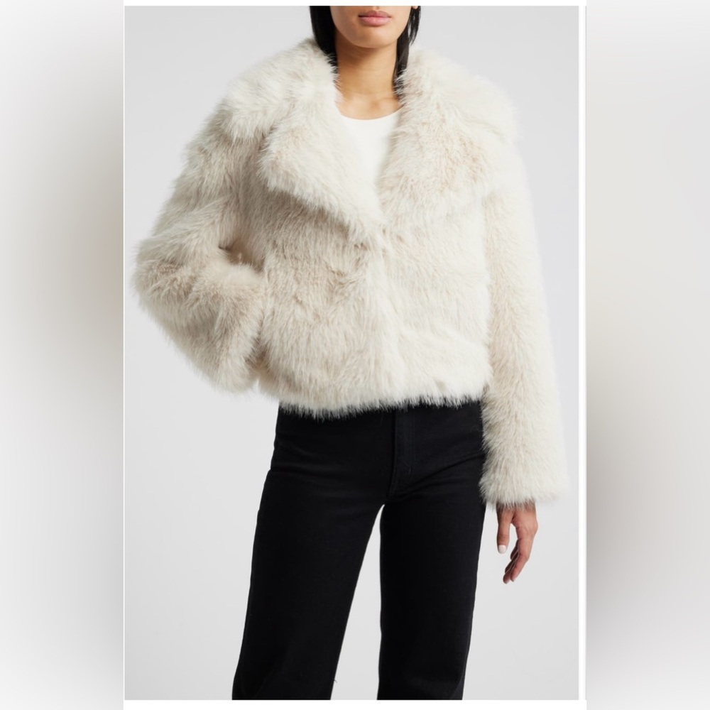 BCBG MAXAZRIA Faux Fur Crop Jacket, Size Medium